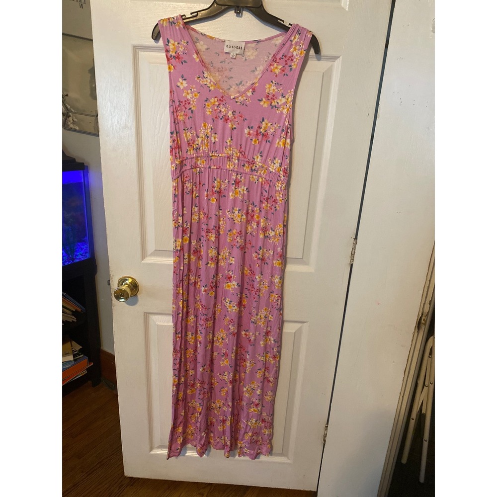 Olive + Oak Lilac Purple Floral Sleeveless Maxi Dress V-Neck Empire‎ Waist Large